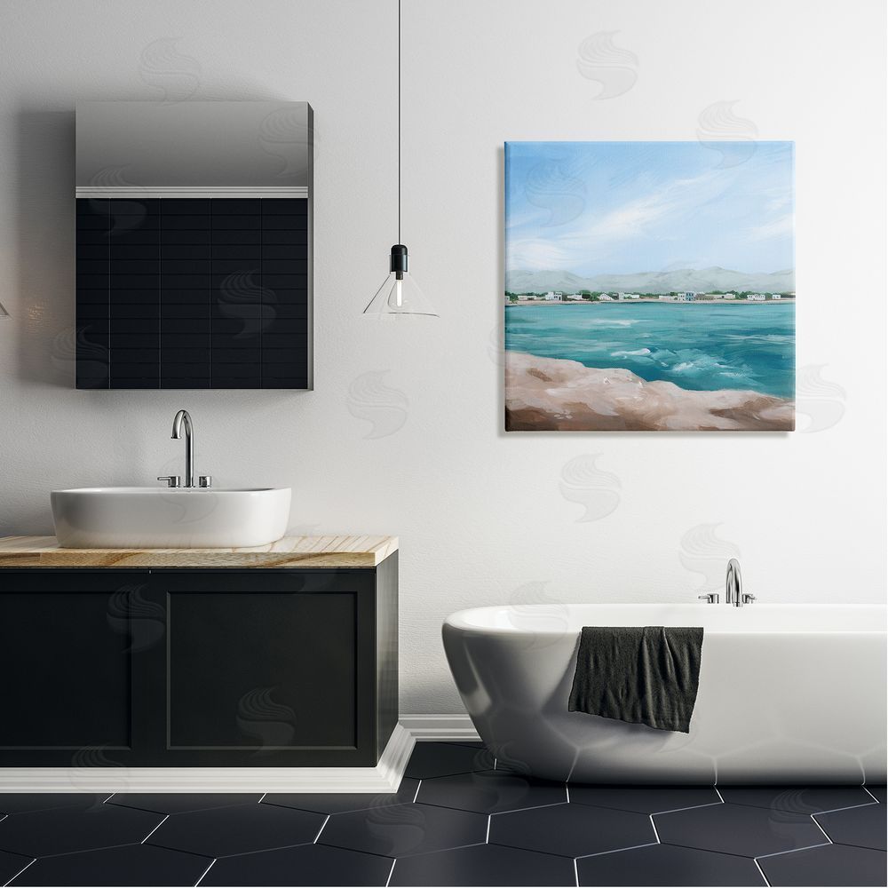 Grace Popp Waterfront Town Ocean Scenery Canvas Wall Art in Room