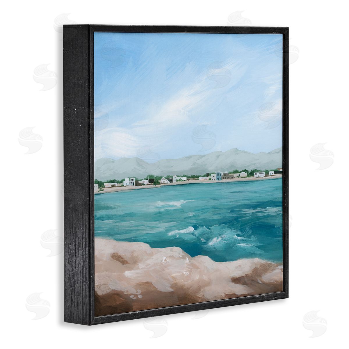 Grace Popp Waterfront Town Ocean Scenery Black Framed Glicee Wall Art Print