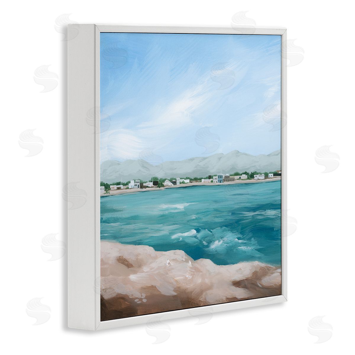 Grace Popp Waterfront Town Ocean Scenery White Framed Glicee Wall Art Print