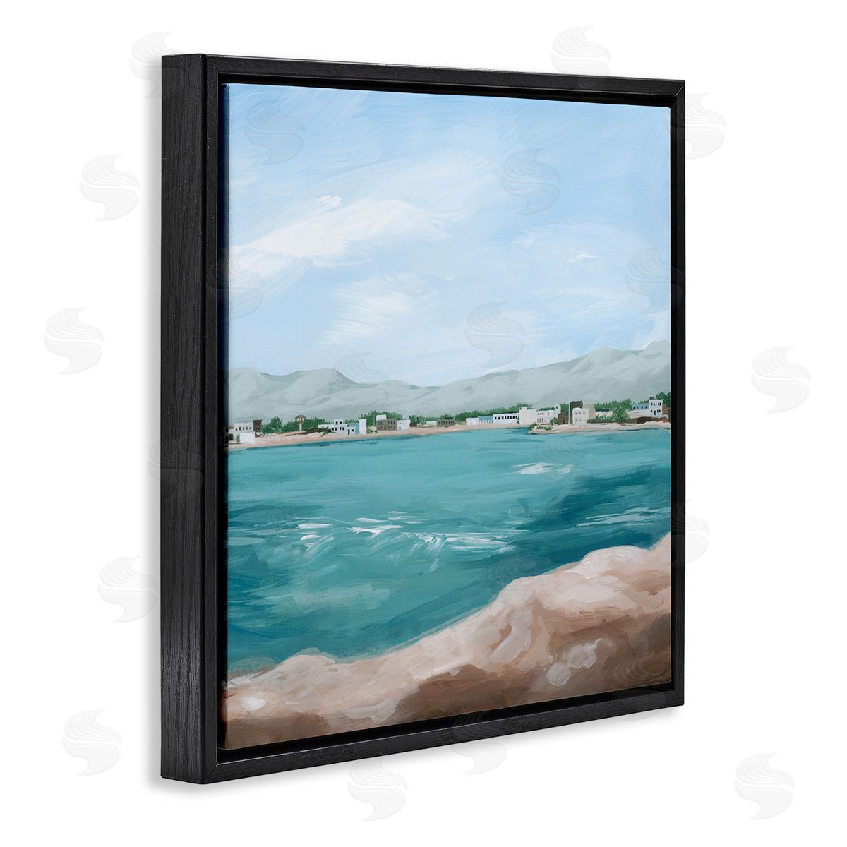 Grace Popp Seaside Town Beach Ripples Black Floating Frame Canvas Wall Art Print