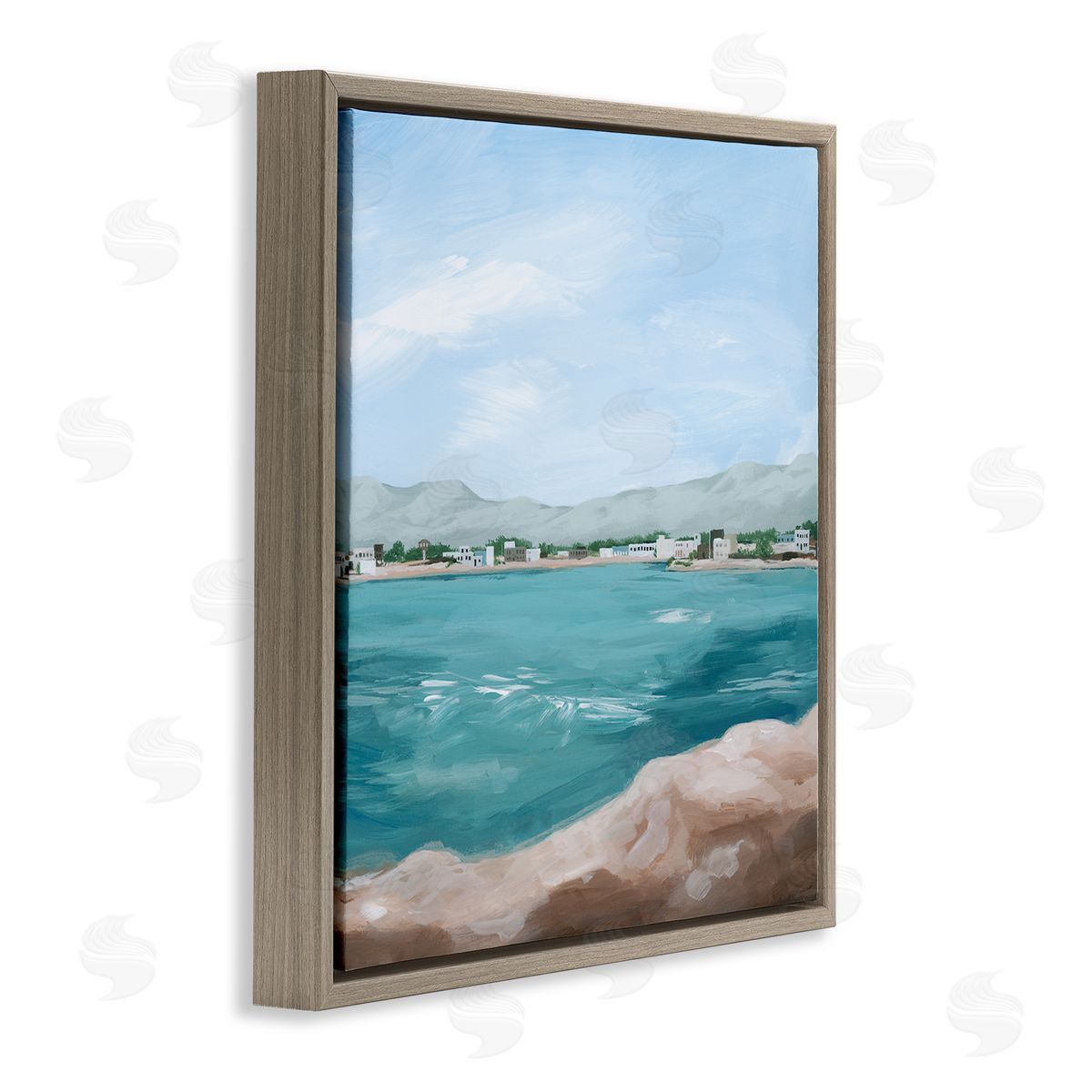 Grace Popp Seaside Town Beach Ripples Brown Floating Frame Canvas Wall Art Print
