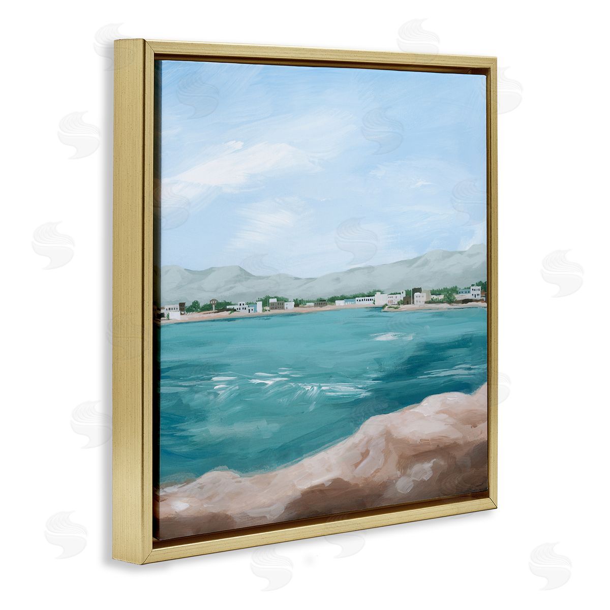Grace Popp Seaside Town Beach Ripples Gold Floating Frame Canvas Wall Art Print