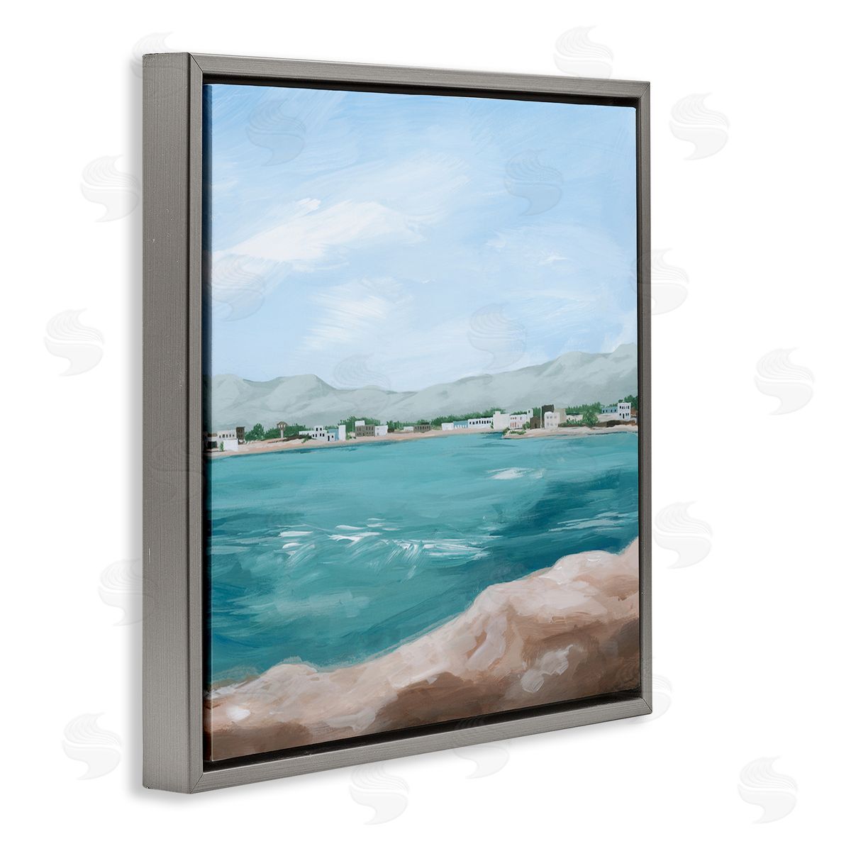 Grace Popp Seaside Town Beach Ripples Gray Floating Frame Canvas Wall Art Print