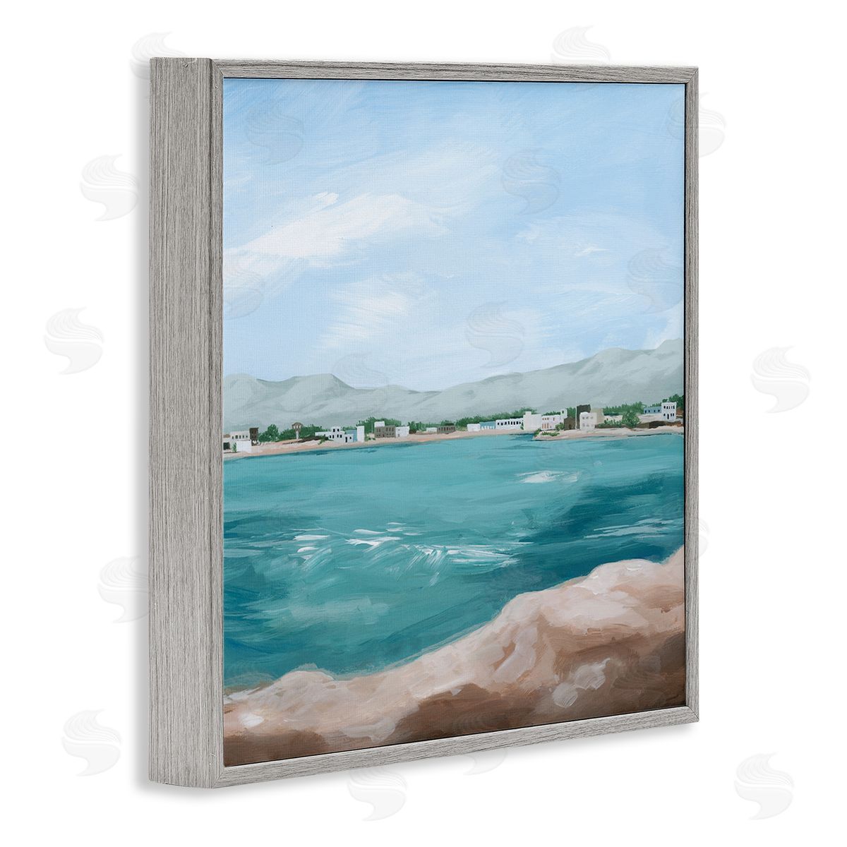 Grace Popp Seaside Town Beach Ripples Gray Framed Glicee Wall Art Print