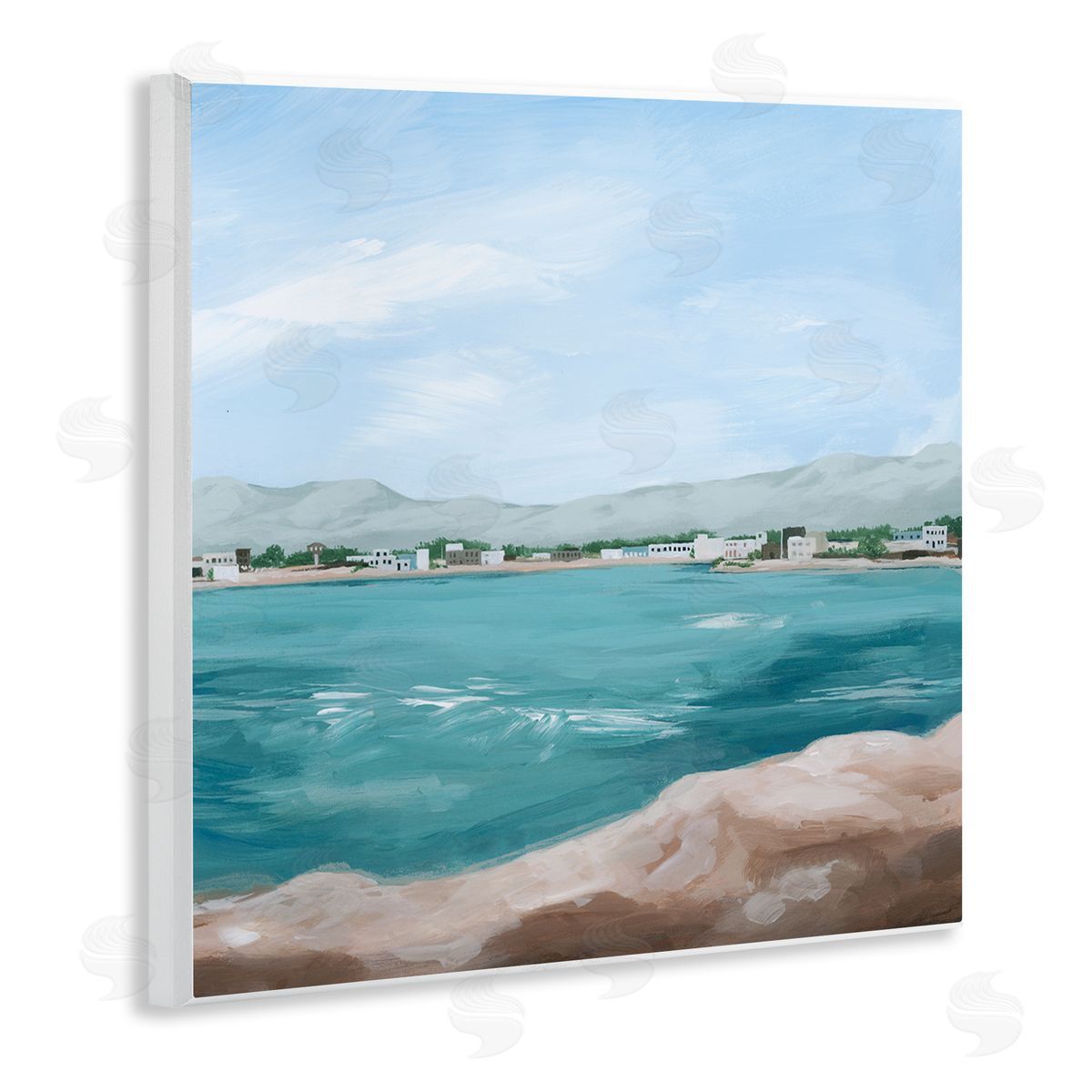 Grace Popp Seaside Town Beach Ripples Wooden Wall Plaque Art Print
