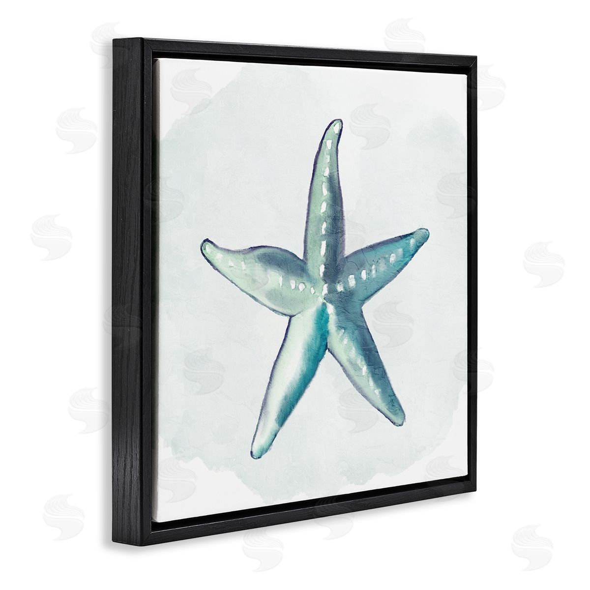 Kim Allen Muted Blue Aquatic Starfish  Black Floating Frame Canvas Wall Art Print