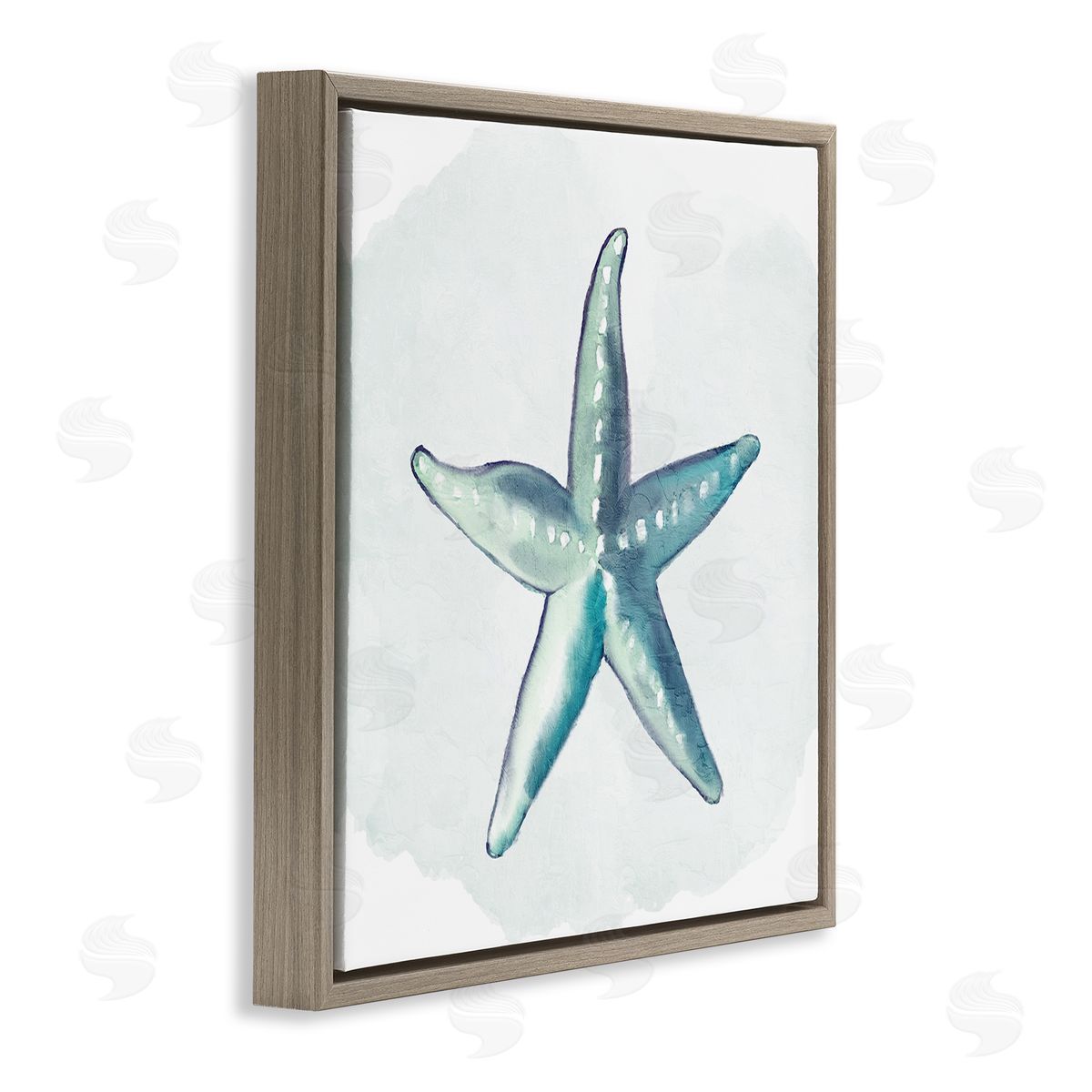 Kim Allen Muted Blue Aquatic Starfish  Brown Floating Frame Canvas Wall Art Print