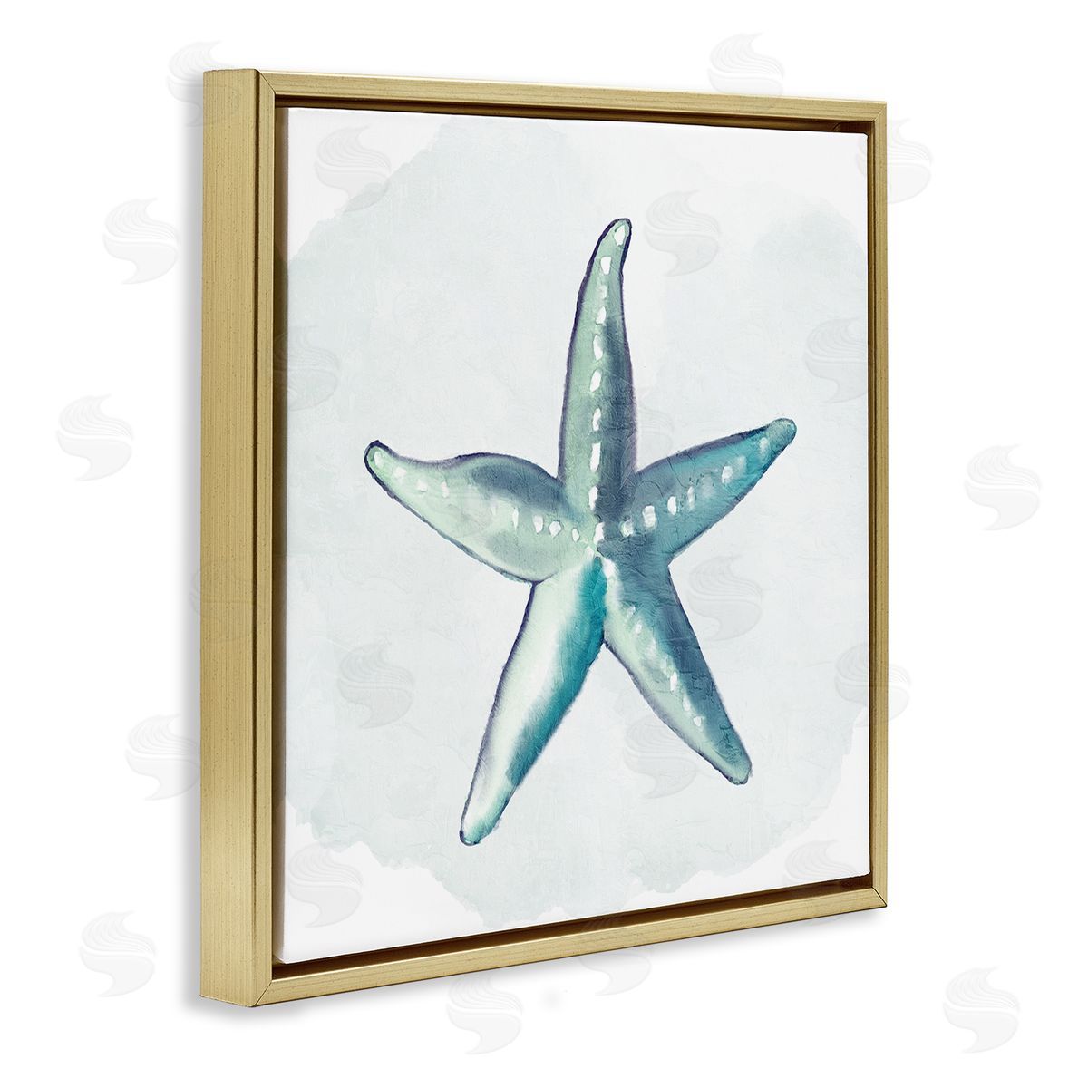 Kim Allen Muted Blue Aquatic Starfish  Gold Floating Frame Canvas Wall Art Print