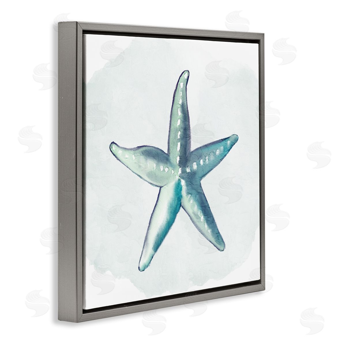 Kim Allen Muted Blue Aquatic Starfish  Gray Floating Frame Canvas Wall Art Print