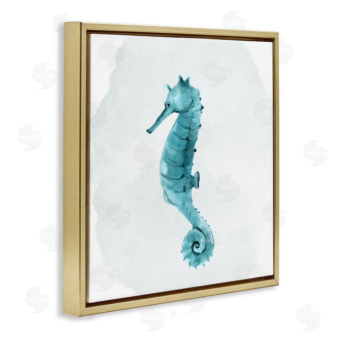 Kim Allen Seahorse Nautical Wildlife Animal Gold Floating Frame Canvas Wall Art Print
