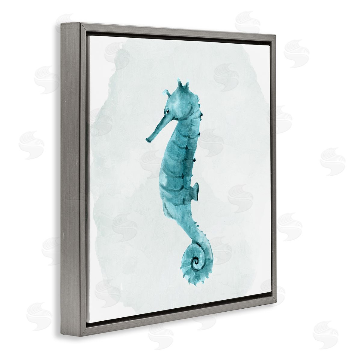 Kim Allen Seahorse Nautical Wildlife Animal Gray Floating Frame Canvas Wall Art Print