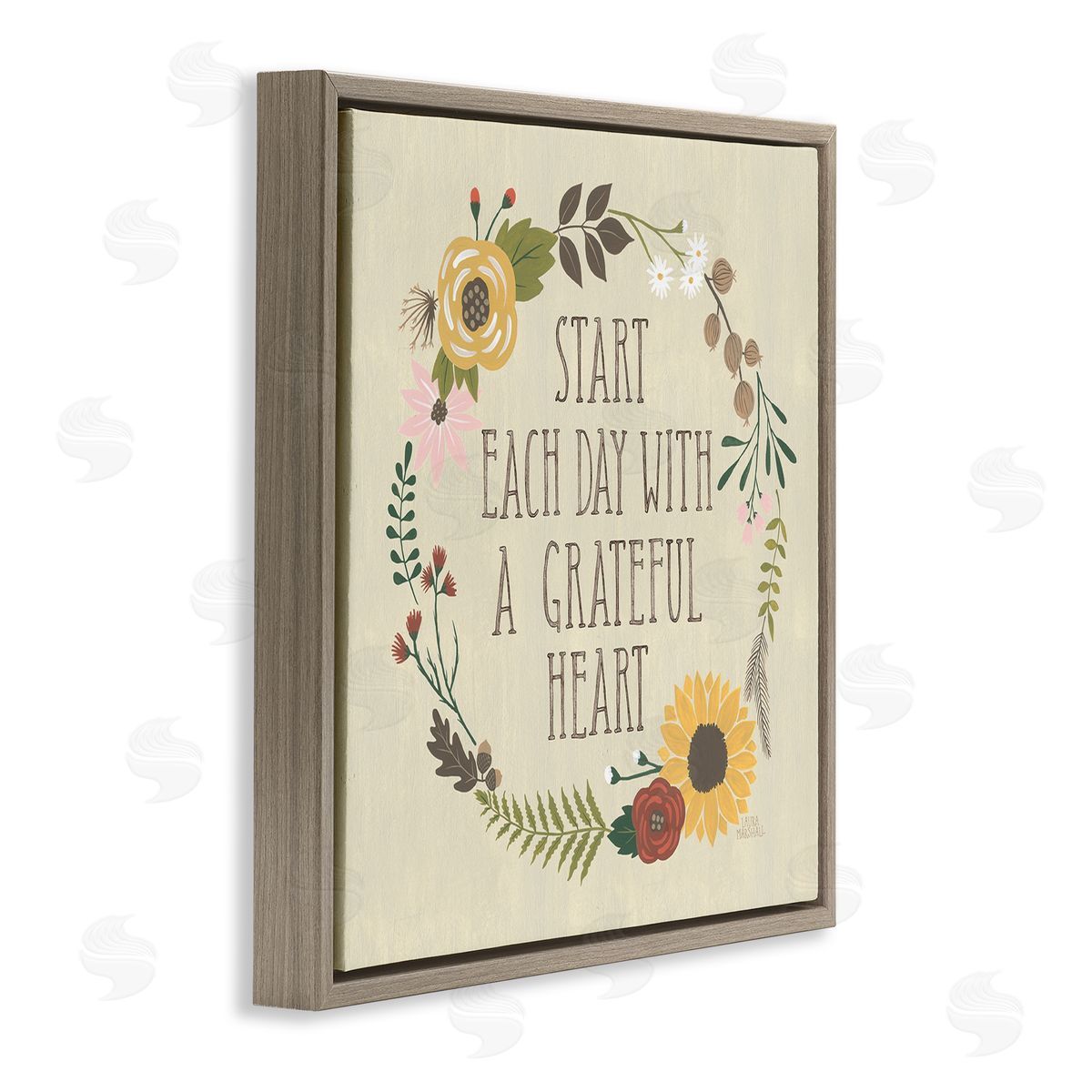 Laura Marshall With A Grateful Heart Flowers Brown Floating Frame Canvas Wall Art Print