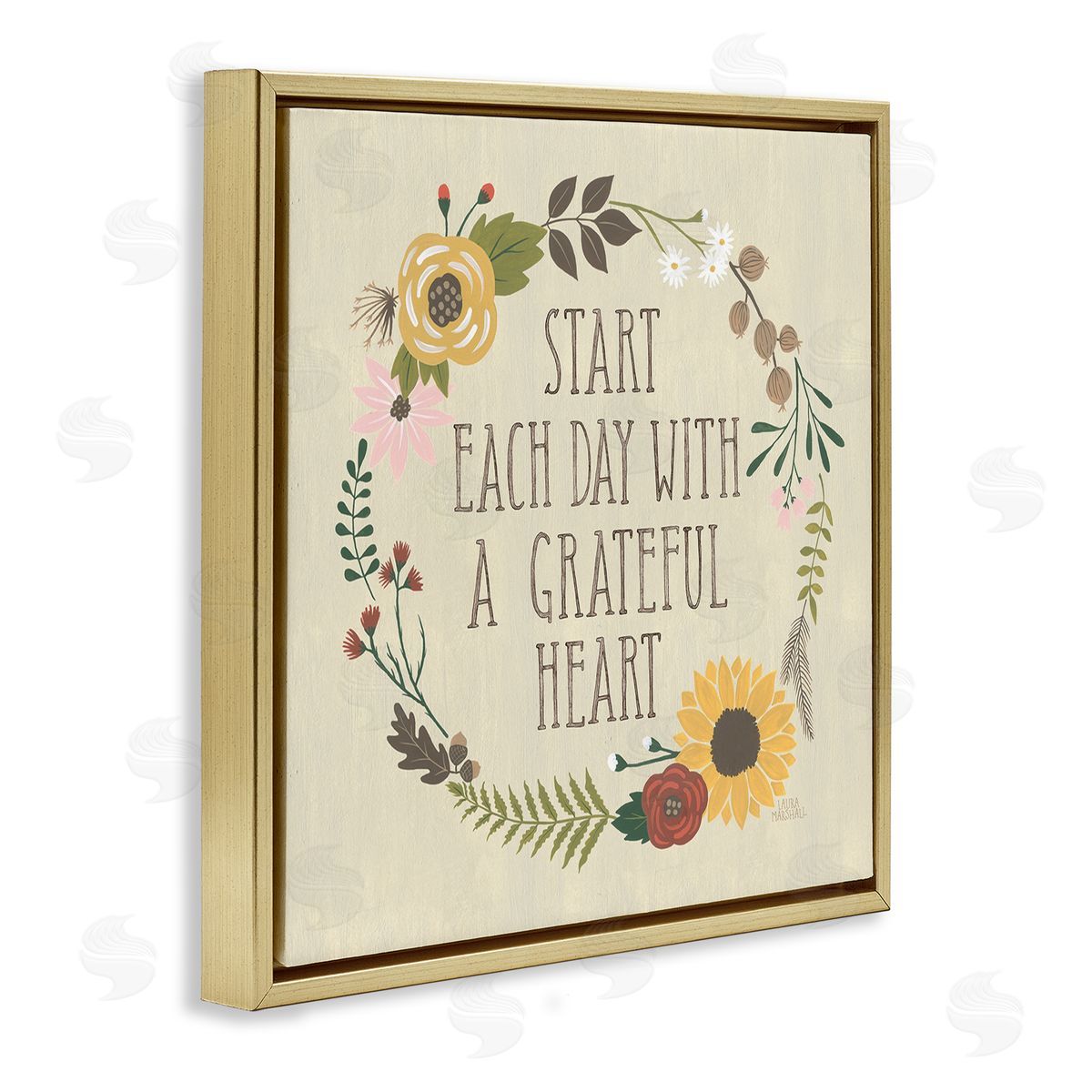 Laura Marshall With A Grateful Heart Flowers Gold Floating Frame Canvas Wall Art Print