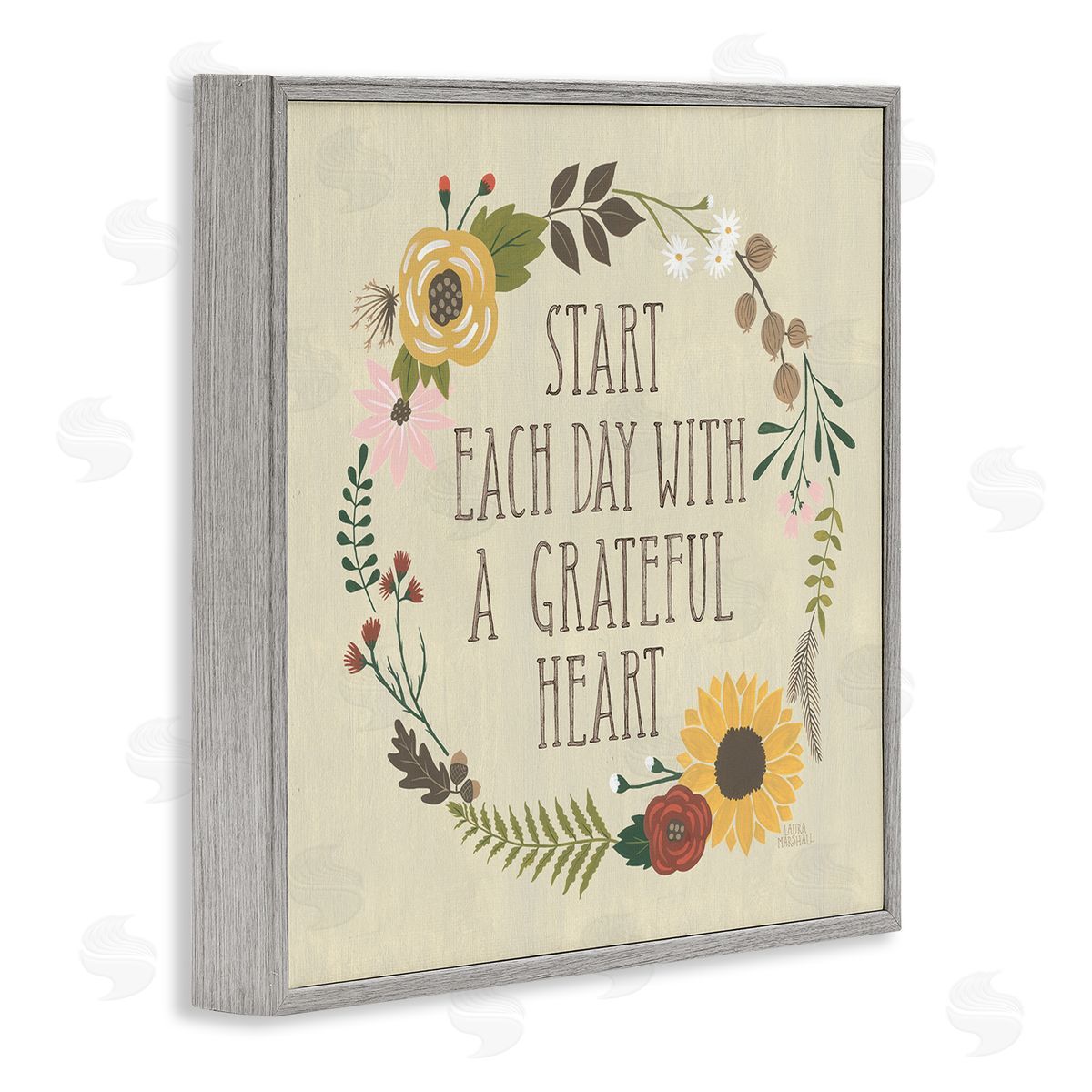 Laura Marshall With A Grateful Heart Flowers Gray Framed Glicee Wall Art Print