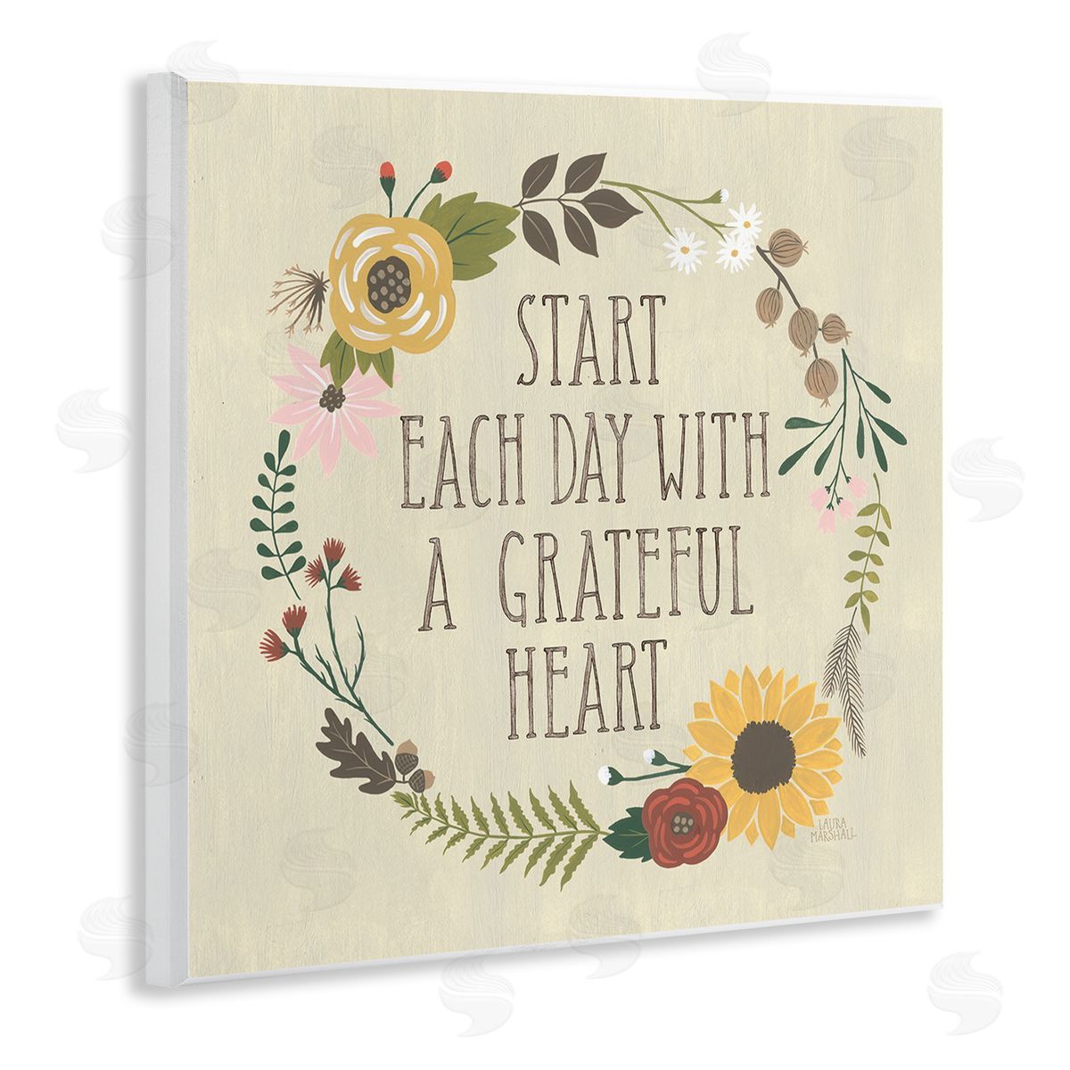 Laura Marshall With A Grateful Heart Flowers Wooden Wall Plaque Art Print