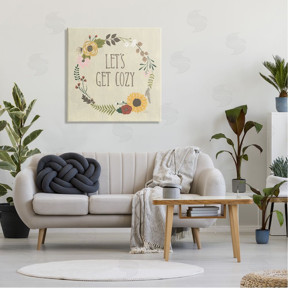 Laura Marshall Let's Get Cozy Floral Wreath Canvas Wall Art in Room