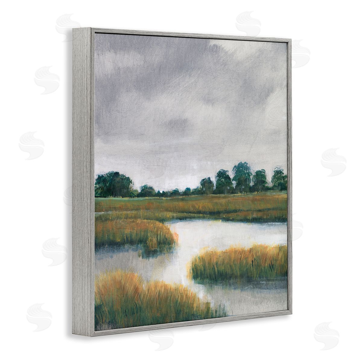 Cloudy Rural Marsh Landscape Grey Frame Print Wall Art, Home Decor by Tim OToole