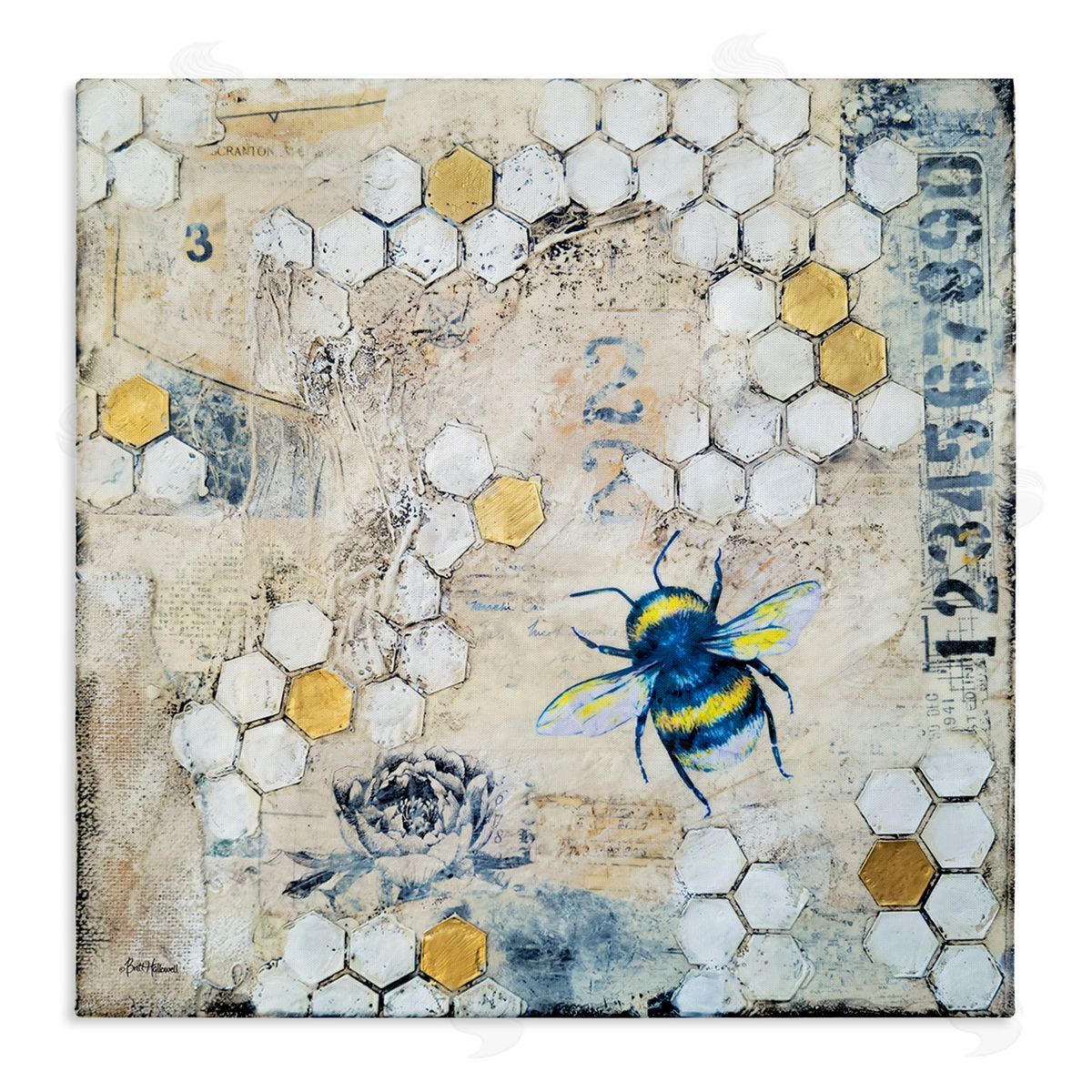 Britt Hallowell Urban Beehive Pattern Bug Collage Stretched Canvas Wall Art Print