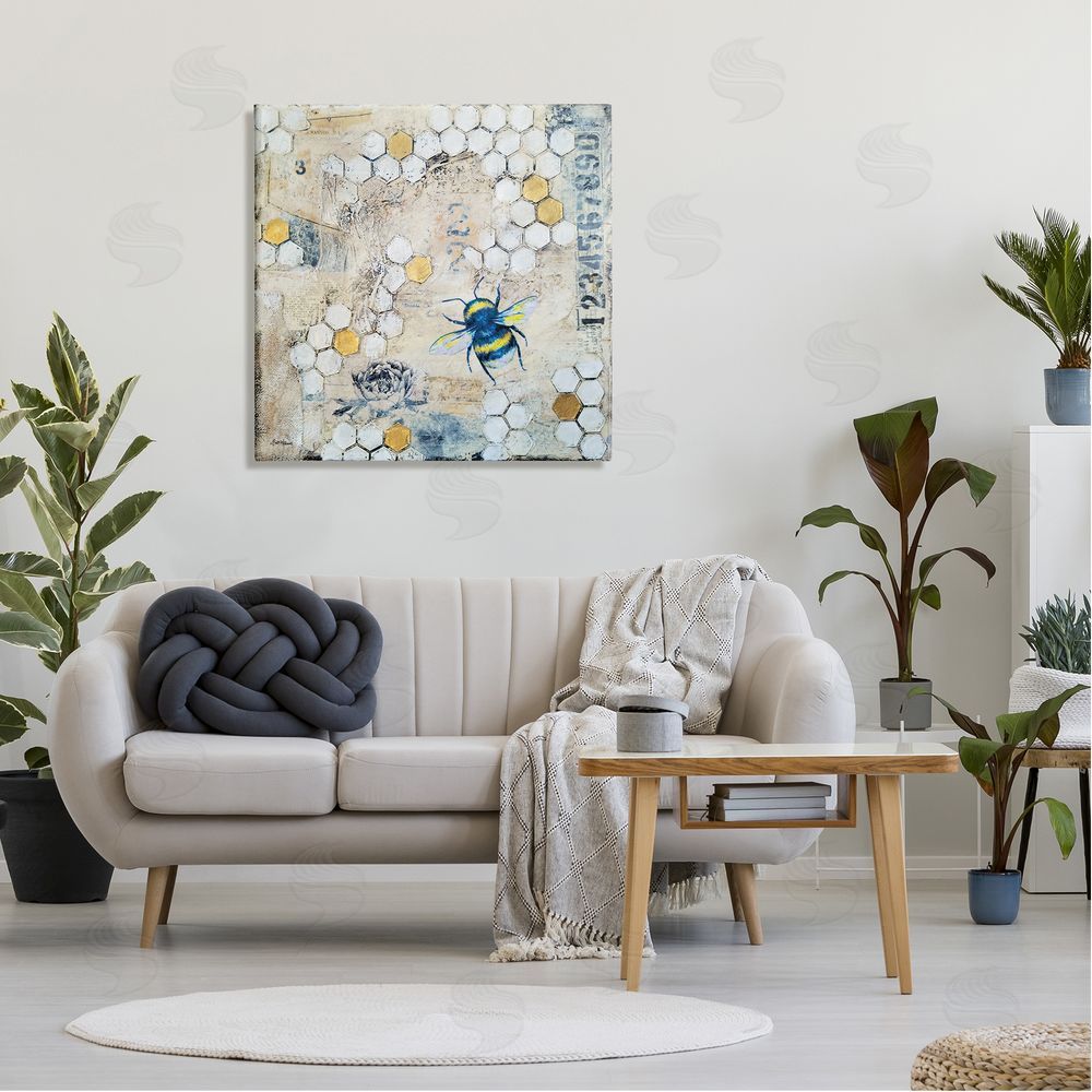 Britt Hallowell Urban Beehive Pattern Bug Collage Canvas Wall Art in Room