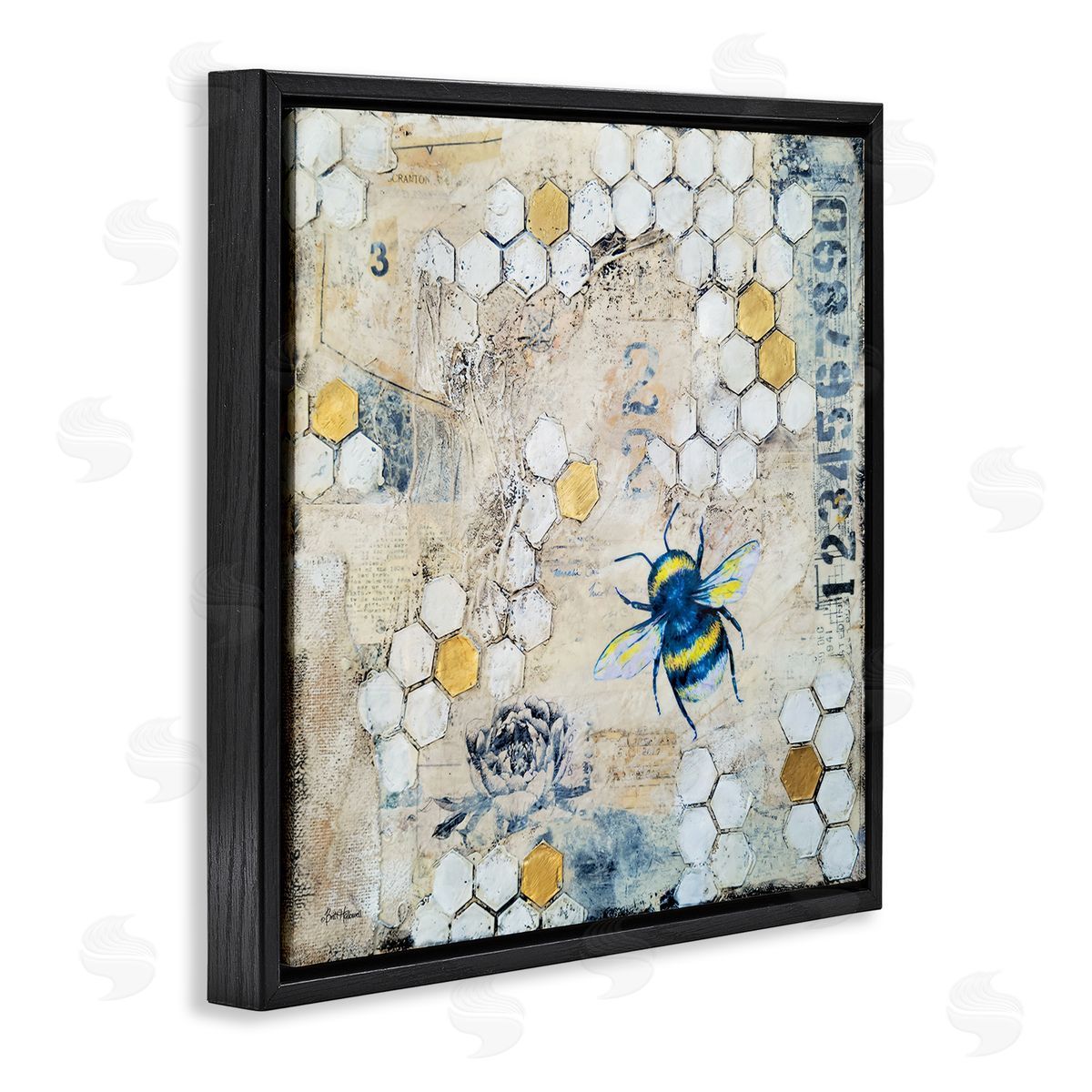 Britt Hallowell Urban Beehive Pattern Bug Collage Black Floating Frame Canvas Wall Art Print