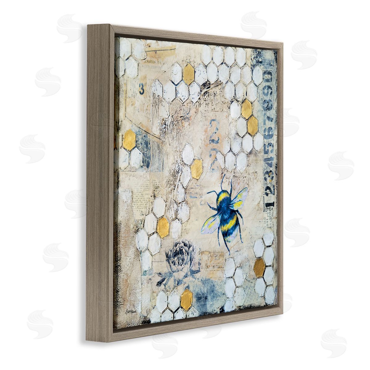 Britt Hallowell Urban Beehive Pattern Bug Collage Brown Floating Frame Canvas Wall Art Print