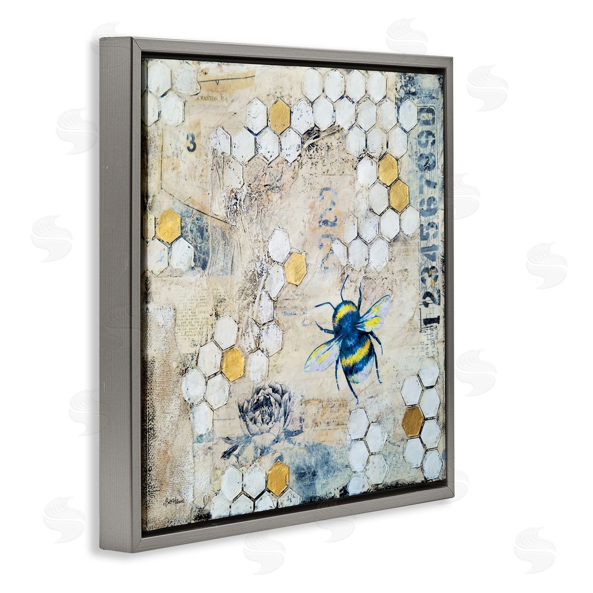 Britt Hallowell Urban Beehive Pattern Bug Collage Gray Floating Frame Canvas Wall Art Print