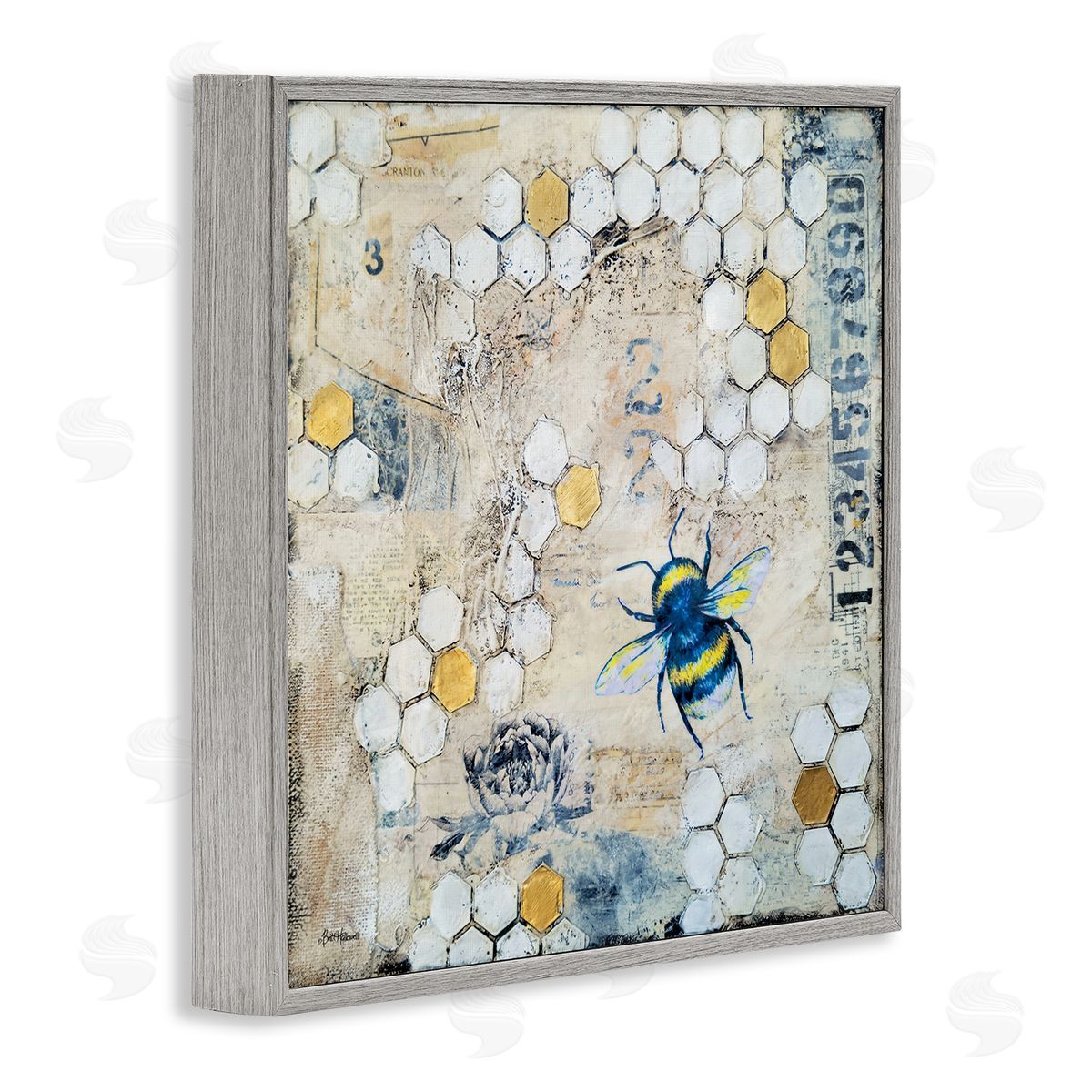 Britt Hallowell Urban Beehive Pattern Bug Collage Gray Framed Glicee Wall Art Print