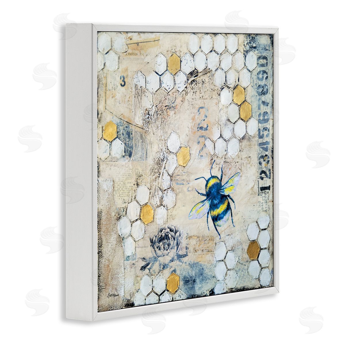 Britt Hallowell Urban Beehive Pattern Bug Collage White Framed Glicee Wall Art Print