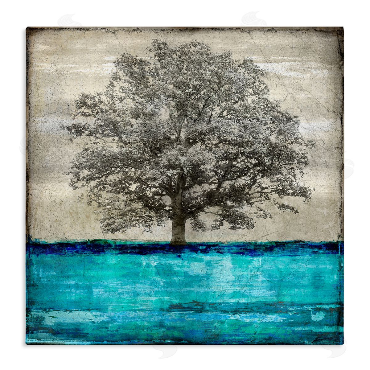 Eric Turner Modern Turquoise Tree Collage Stretched Canvas Wall Art Print
