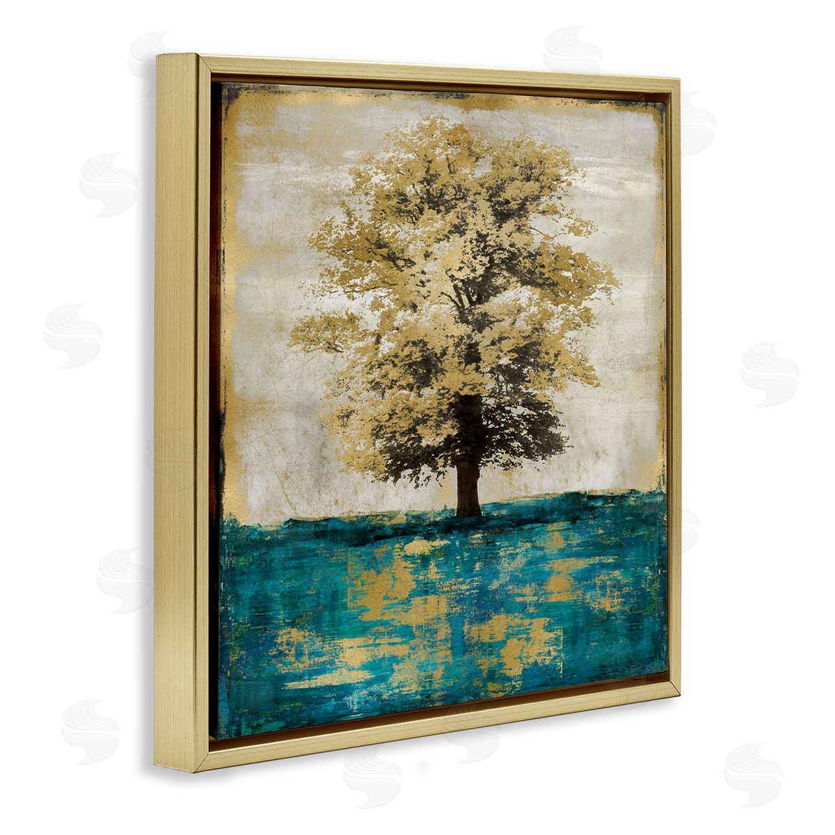Eric Turner Contemporary Tree Leaf Reflection Gold Floating Frame Canvas Wall Art Print