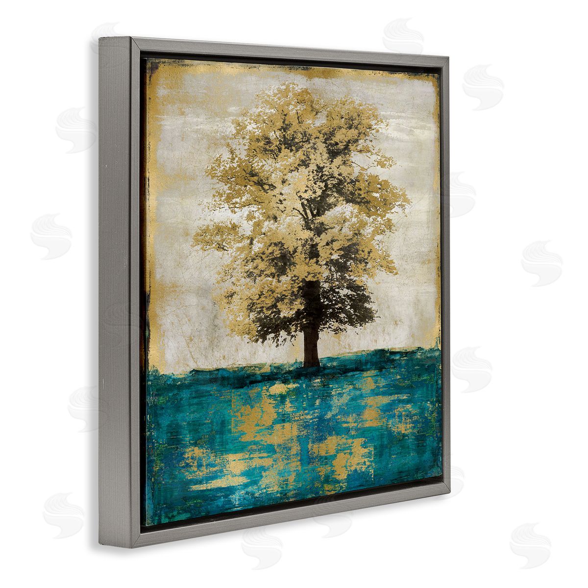 Eric Turner Contemporary Tree Leaf Reflection Gray Floating Frame Canvas Wall Art Print