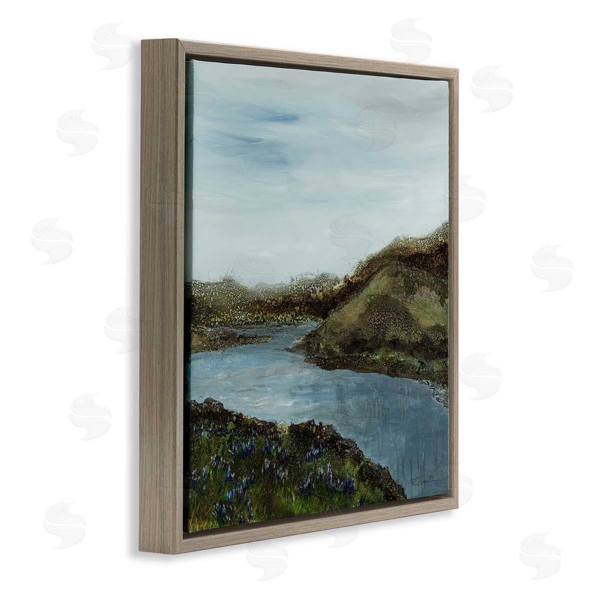 Ruth Fromstein Grassland Stream Flowing Countryside Brown Floating Frame Canvas Wall Art Print