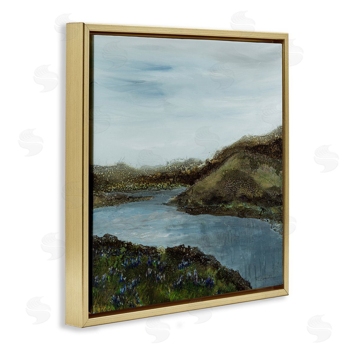 Ruth Fromstein Grassland Stream Flowing Countryside Gold Floating Frame Canvas Wall Art Print