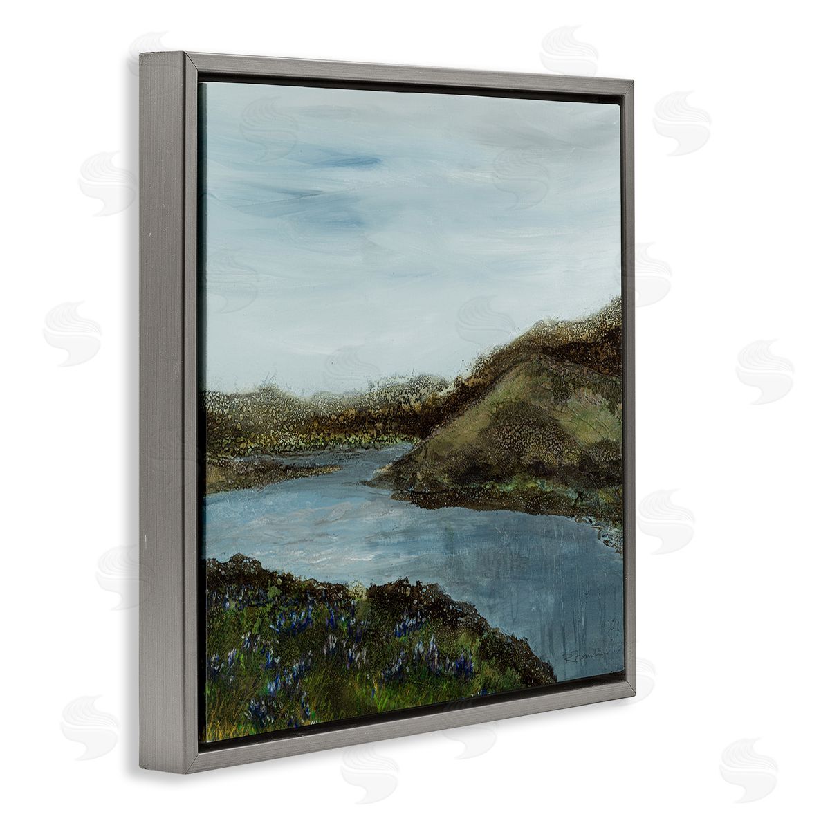 Ruth Fromstein Grassland Stream Flowing Countryside Gray Floating Frame Canvas Wall Art Print