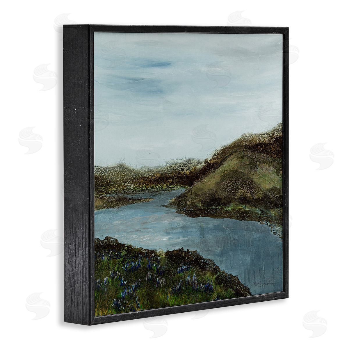 Ruth Fromstein Grassland Stream Flowing Countryside Black Framed Glicee Wall Art Print