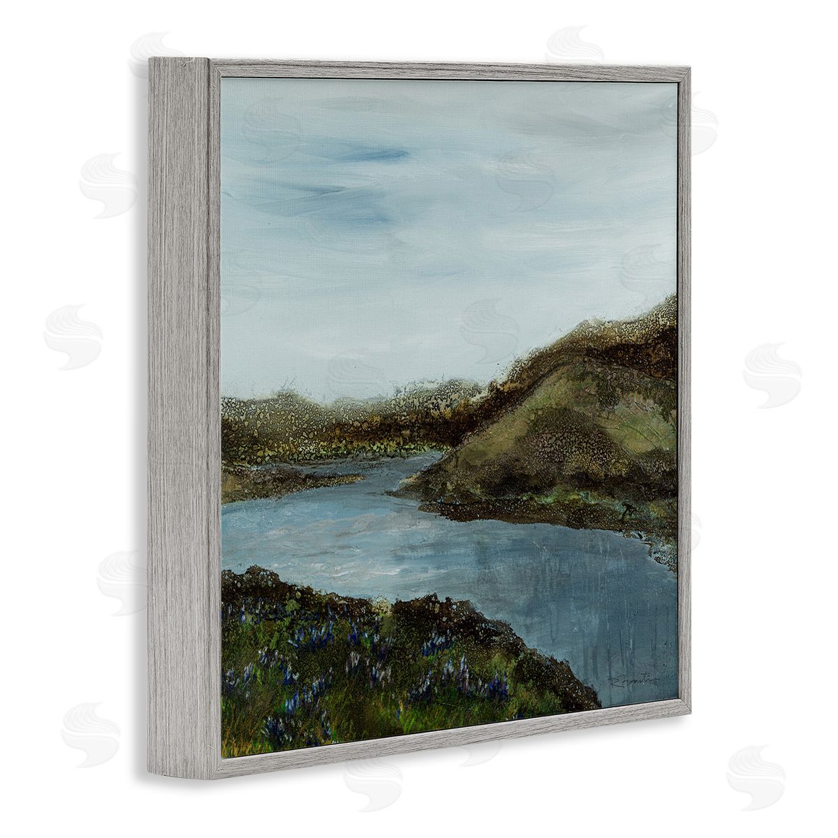 Ruth Fromstein Grassland Stream Flowing Countryside Gray Framed Glicee Wall Art Print