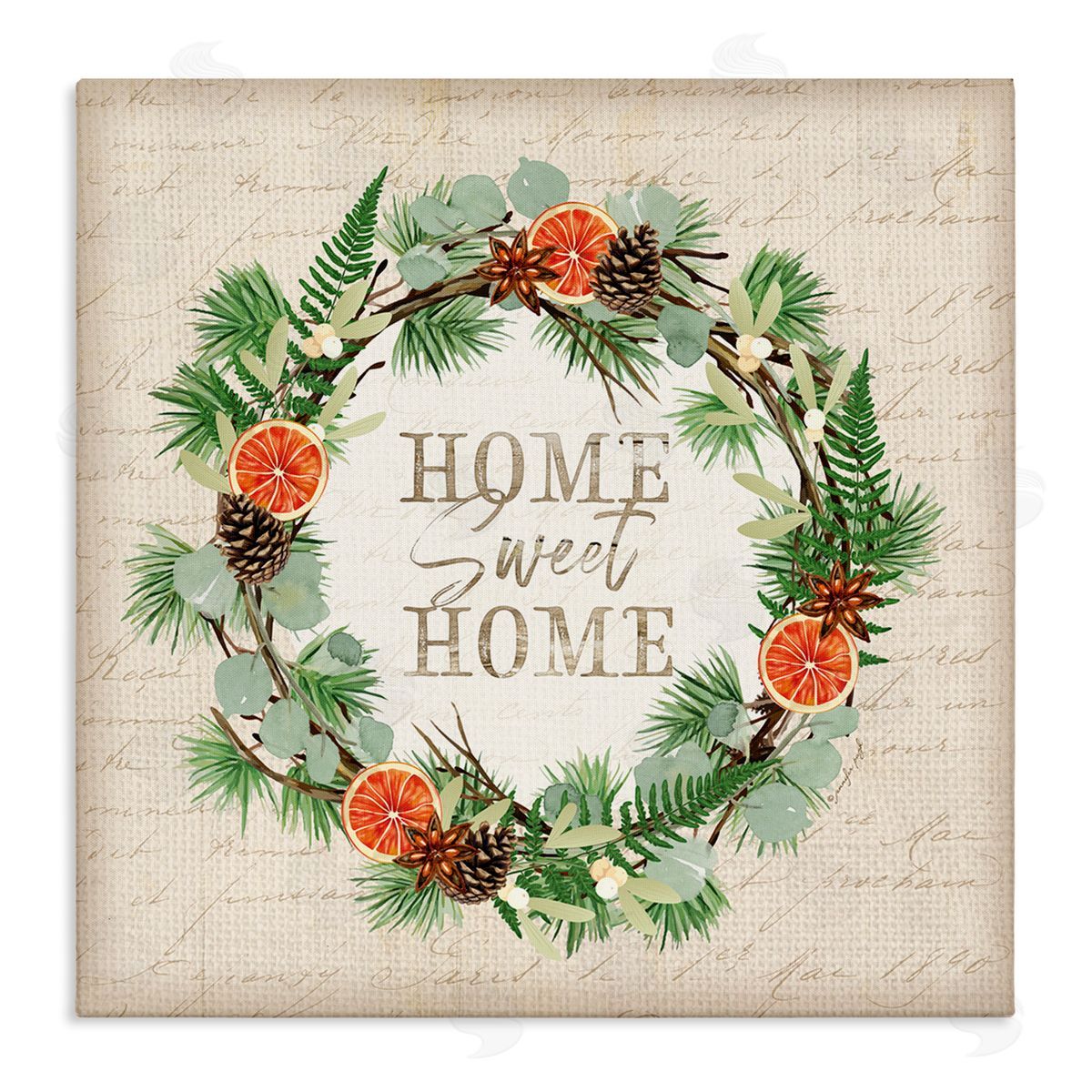 Jennifer Pugh Sweet Home Seasonal Wreath Stretched Canvas Wall Art Print