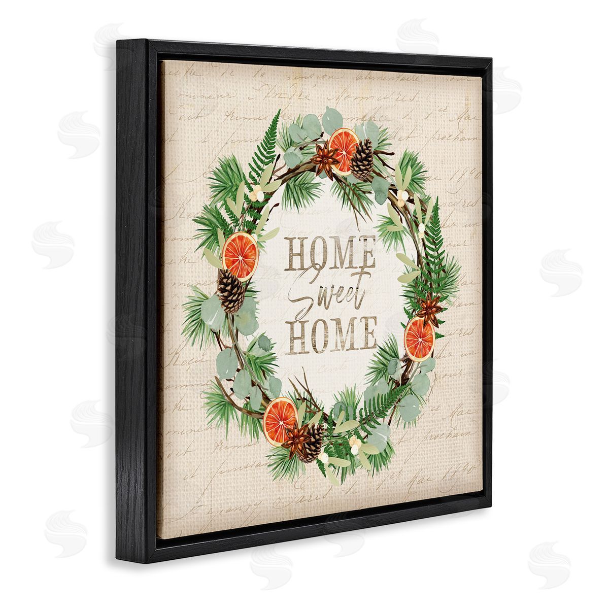 Jennifer Pugh Sweet Home Seasonal Wreath Black Floating Frame Canvas Wall Art Print