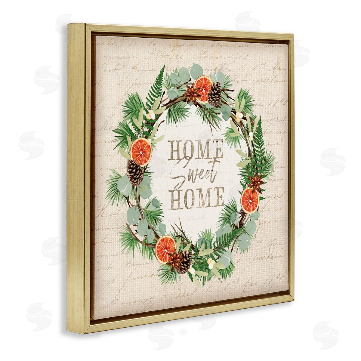 Jennifer Pugh Sweet Home Seasonal Wreath Gold Floating Frame Canvas Wall Art Print