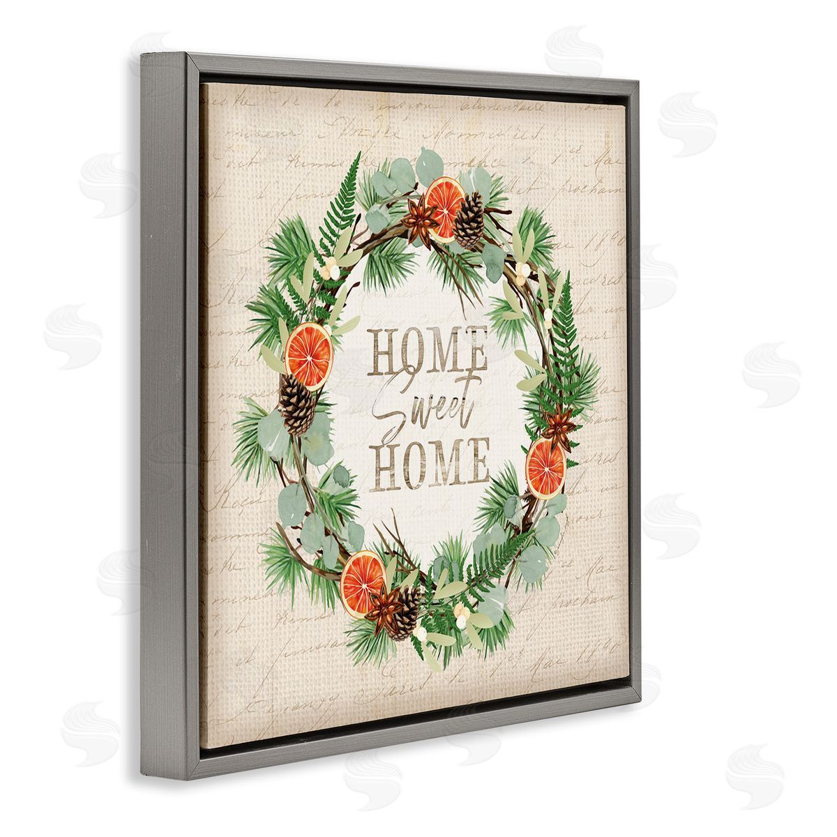 Jennifer Pugh Sweet Home Seasonal Wreath Gray Floating Frame Canvas Wall Art Print