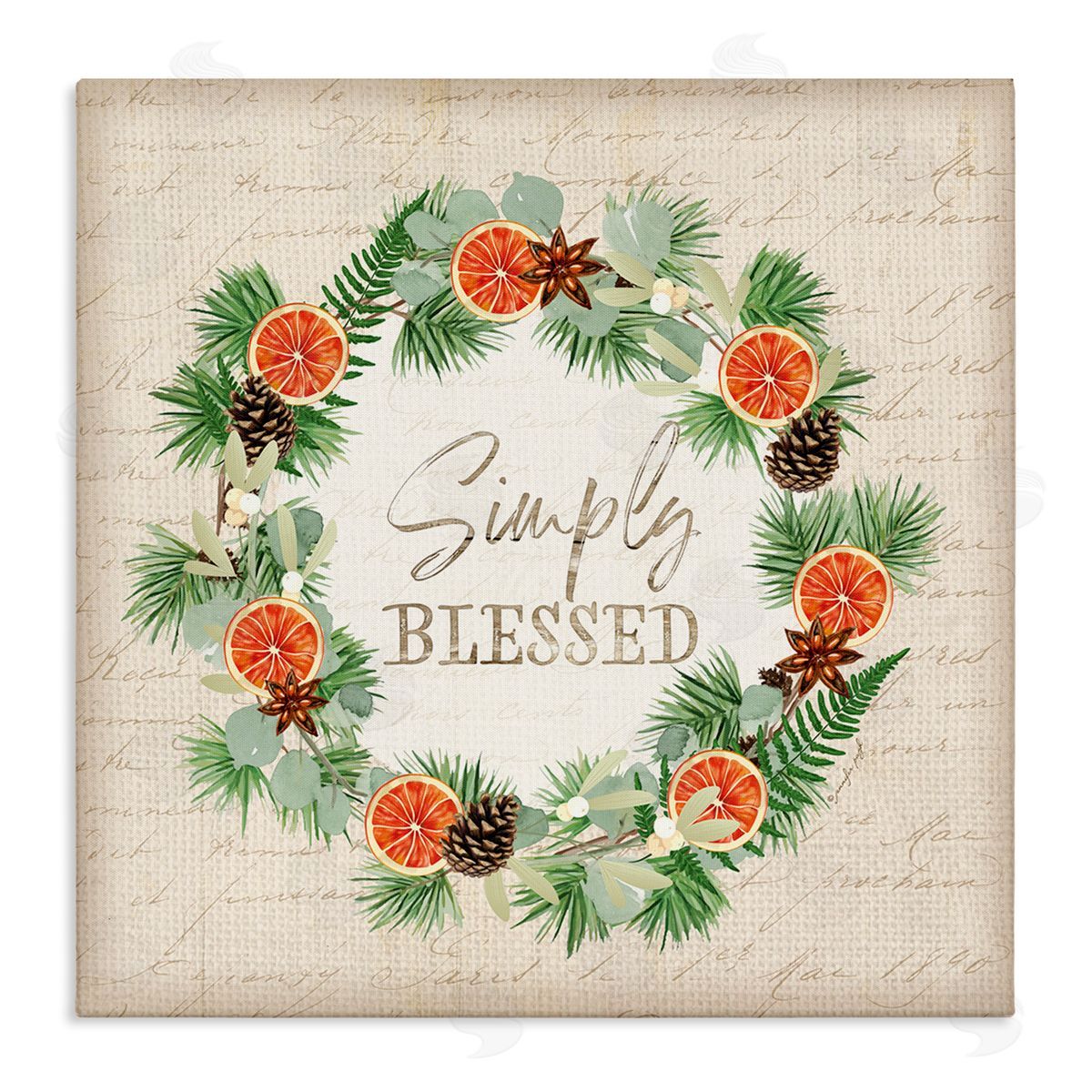 Jennifer Pugh Simply Blessed Botanical Wreath Stretched Canvas Wall Art Print