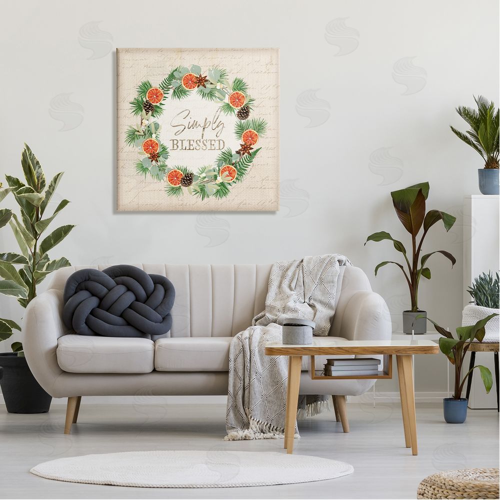 Jennifer Pugh Simply Blessed Botanical Wreath Canvas Wall Art in Room