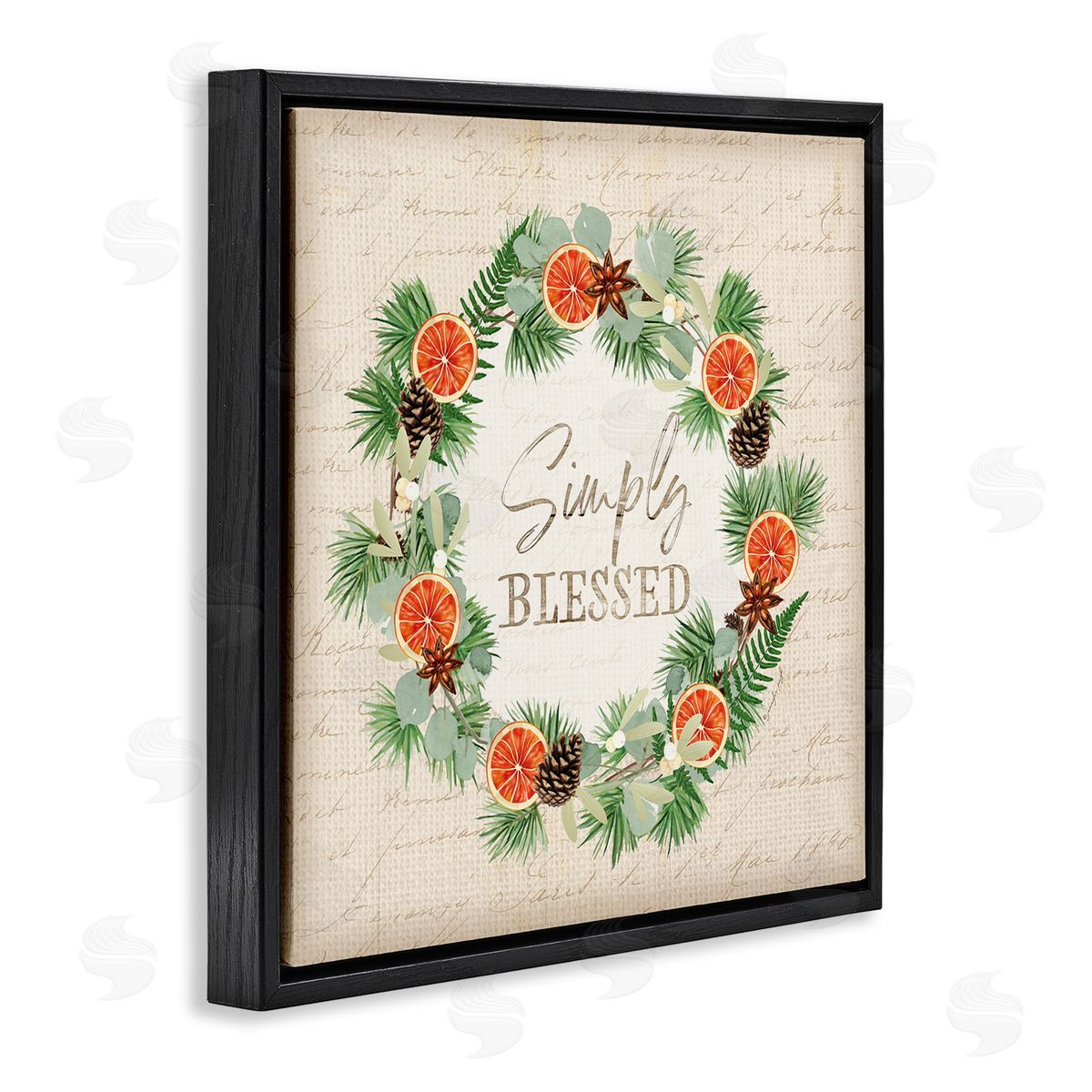 Jennifer Pugh Simply Blessed Botanical Wreath Black Floating Frame Canvas Wall Art Print