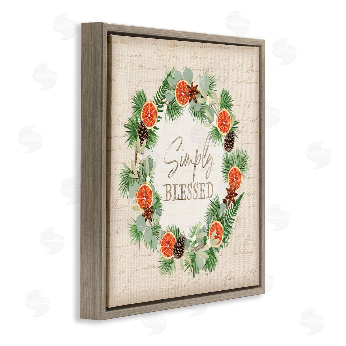 Jennifer Pugh Simply Blessed Botanical Wreath Brown Floating Frame Canvas Wall Art Print