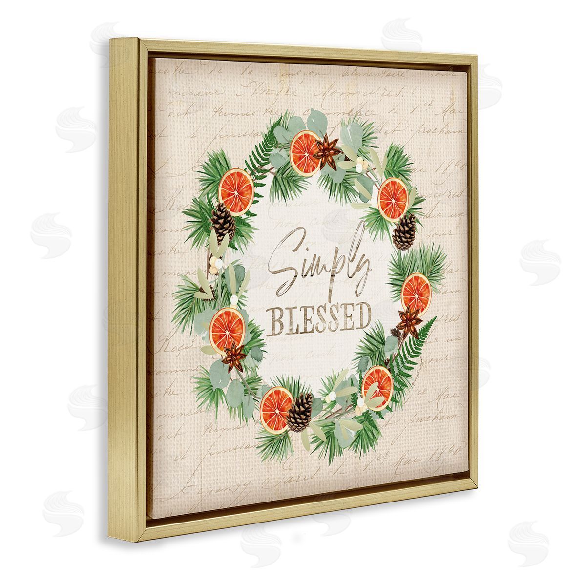 Jennifer Pugh Simply Blessed Botanical Wreath Gold Floating Frame Canvas Wall Art Print