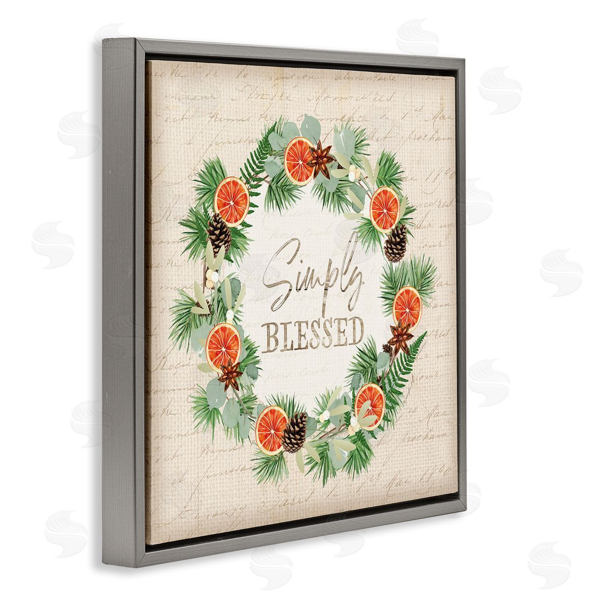 Jennifer Pugh Simply Blessed Botanical Wreath Gray Floating Frame Canvas Wall Art Print