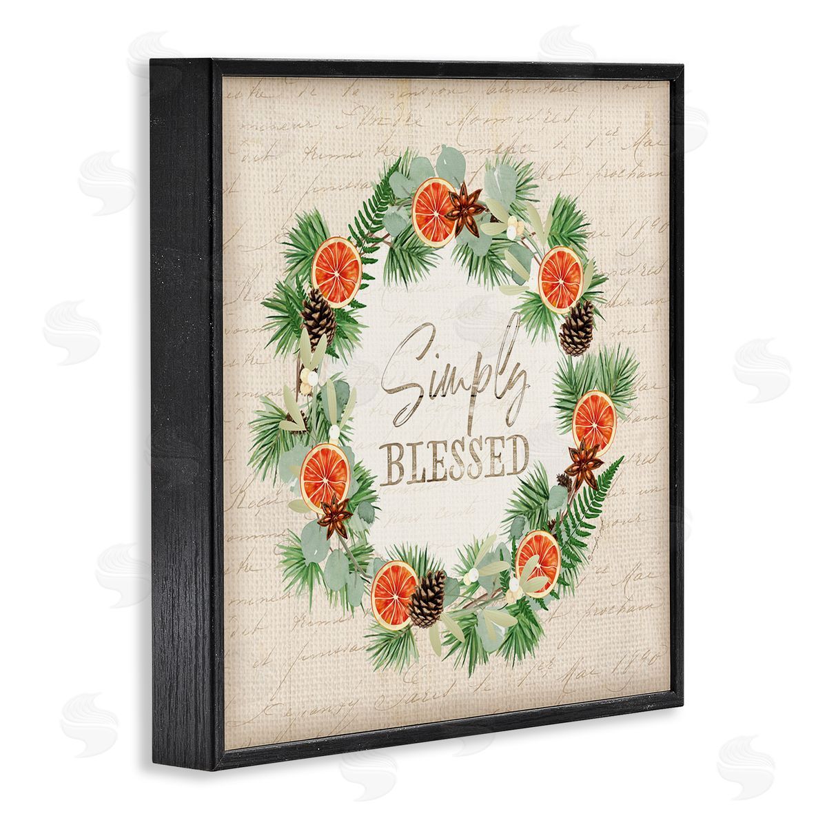 Jennifer Pugh Simply Blessed Botanical Wreath Black Framed Glicee Wall Art Print