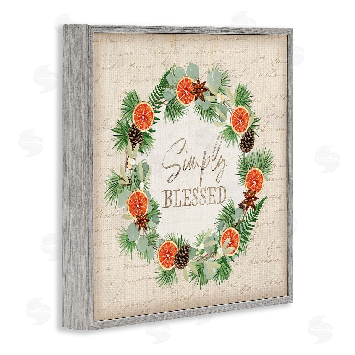 Jennifer Pugh Simply Blessed Botanical Wreath Gray Framed Glicee Wall Art Print