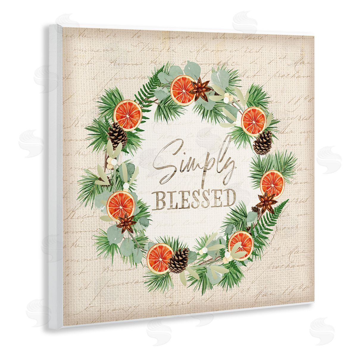 Jennifer Pugh Simply Blessed Botanical Wreath Wooden Wall Plaque Art Print