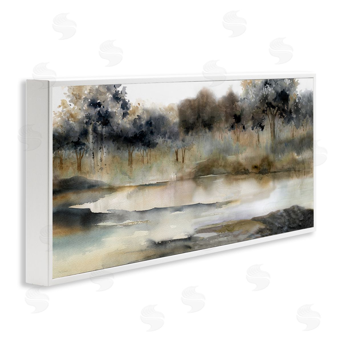 Trees By Lakeside Landscape White Frame Print Wall Art, Home Decor by Carol Robinson